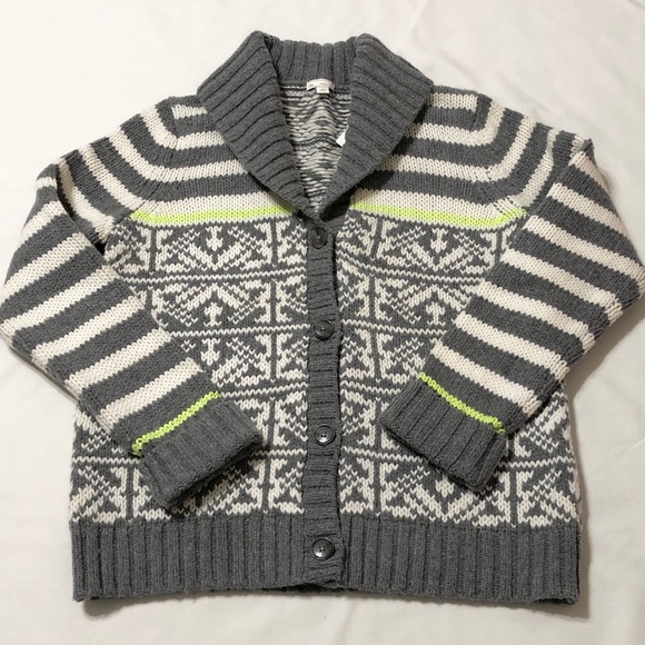 Gap Women’s Nordic Style Gray/White/Lime Cardigan Sweater w/Shawl Collar - L - Picture 7 of 15